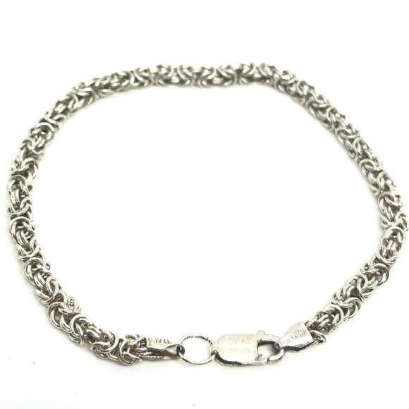 VINTAGE ITALY 925 Solid Sterling Silver Byzantine Link Bracelet Dainty Classic - Picture 3 of 12